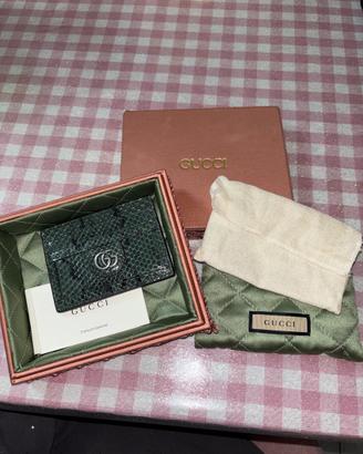 GUCCI Portacarte Double G Verde Pelle di Serpente