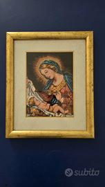 Ricamo religioso artigianale con cornice dorata
