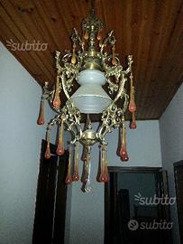 Lampadario Antico con gocce di Murano