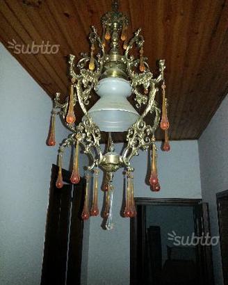 Lampadario Antico con gocce di Murano
