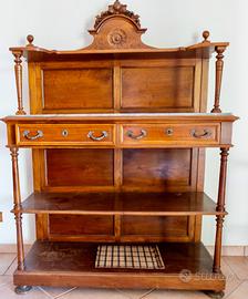Credenza Antica a Giorno in Legno Massello e Marmo