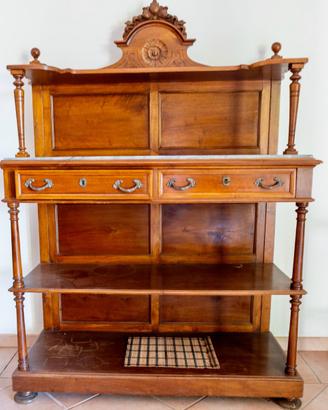 Credenza Antica a Giorno in Legno Massello e Marmo