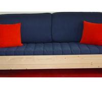 divano letto in legno di abete ad una piazza blu'
