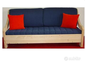 divano letto in legno di abete ad una piazza blu'
