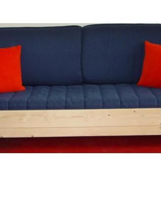 divano letto in legno di abete ad una piazza blu'
