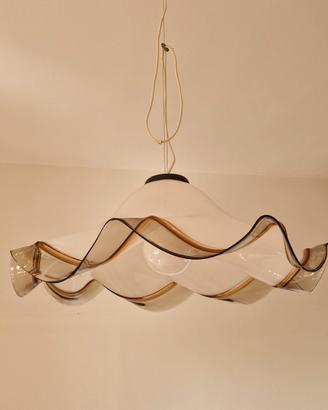 Lampadario vintage anni 70 in vetro bicolore