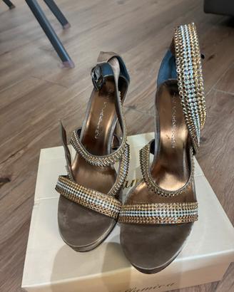 Sandali gioiello donna alti con raso e brillantini