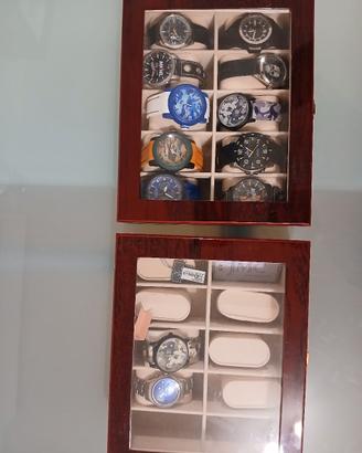 12 orologi nuovi+ 2 scatole in legno