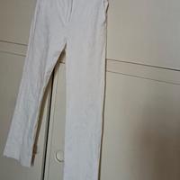 Pantalone slim cotone bianco effetto pizzo