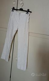 Pantalone slim cotone bianco effetto pizzo