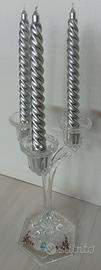 Candelabro a 3 bracci in vetro con argento