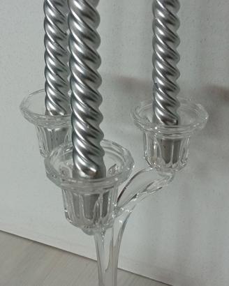 Candelabro a 3 bracci in vetro con argento