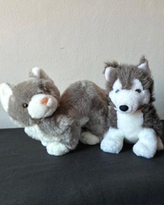Coppia di peluche Husky e Gatto