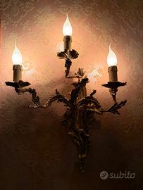 Coppia Applique da parete a tre luci oro e bronzo