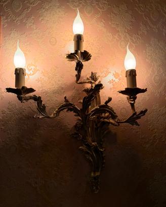 Coppia Applique da parete a tre luci oro e bronzo