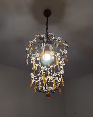 Lampadario Vintage Ferro Battuto Cristalli