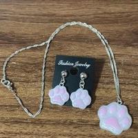 Set Collana + Orecchini Zampa Rosa Glitter