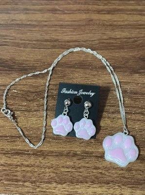 Set Collana + Orecchini Zampa Rosa Glitter