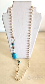 Collana gold filled 18 kt, Perle e pietre naturali