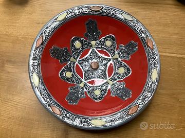 Vassoio etnico inserti avorio, legno e metallo