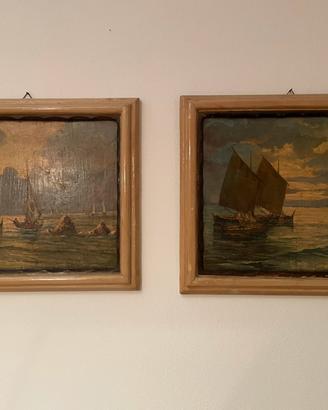 Coppia di quadri a olio su legno con cornice