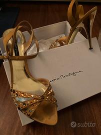 Sandalo ocra con swarosky tacco 11 misura 40