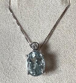 COLLANA ORO 18kt. DIAMANTI ED ACQUAMARINA OVALE