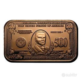 500 $ William McKinley, lingotto rame da 1 oncia