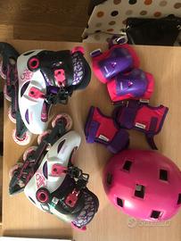 Roller bambina con casco e protezioni 6-10 anni
