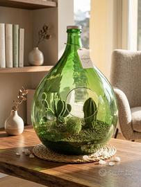 Desert terrarium artigianale in damigiana di vetro