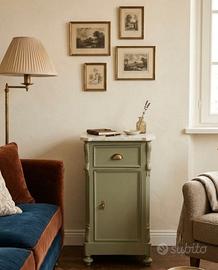 Mobiletto Vintage Verde Salvia con Piano in Marmo