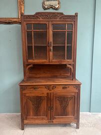 Credenza Liberty in noce massello con vetrina