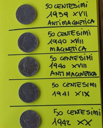 Monete da 50 centesimi dal 1939 al 1942