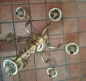 Lampadario vintage a 6 bracci in ottone massiccio 
