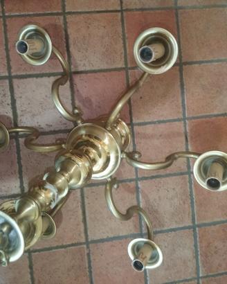 Lampadario vintage a 6 bracci in ottone massiccio 