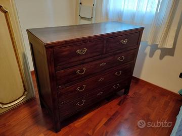 Cassettiera comò in legno massello, fatta a mano