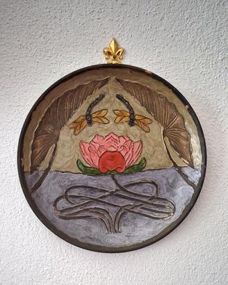 Piatto vintage in ottone, da parete, con libellule