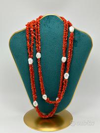 Collana Corallo Rosso e perle barocche