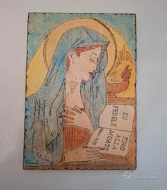 quadro pirografato. virgo fidelis. carabinieri 