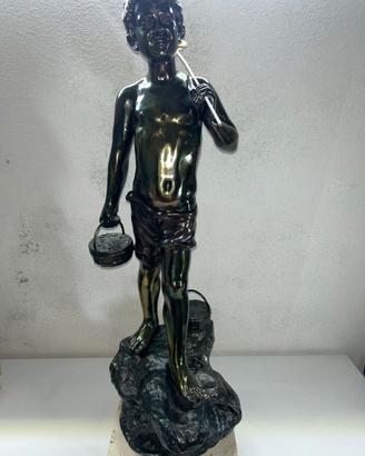 Scultura Ragazzo Pescatore Simil Bronzo h.75 cm