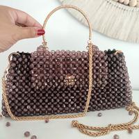 Crystal bag Pochette cristalli e perline marroni