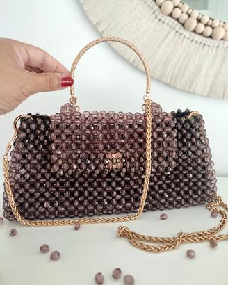 Crystal bag Pochette cristalli e perline marroni