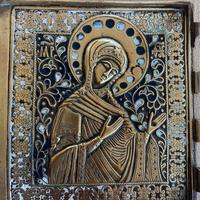quadro anni 50  con icona  bizantina in ottone