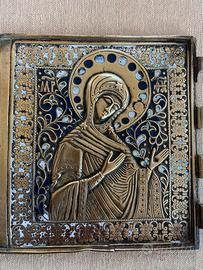 quadro anni 50  con icona  bizantina in ottone