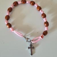 braccialetto decina in corda rosa e grani legno 