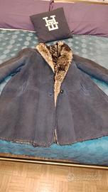 montone donna blu con pelliccia