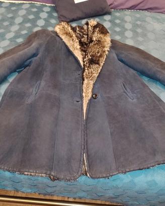 montone donna blu con pelliccia