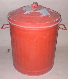 Cestino in metallo zincato antico bidone rosso 30l