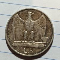 5 lire argento aquilino 1927