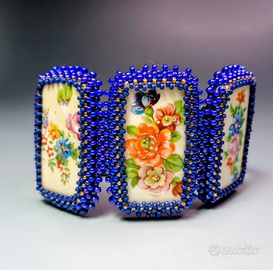 Bracciale artigianale in vetro e ceramica Limoges